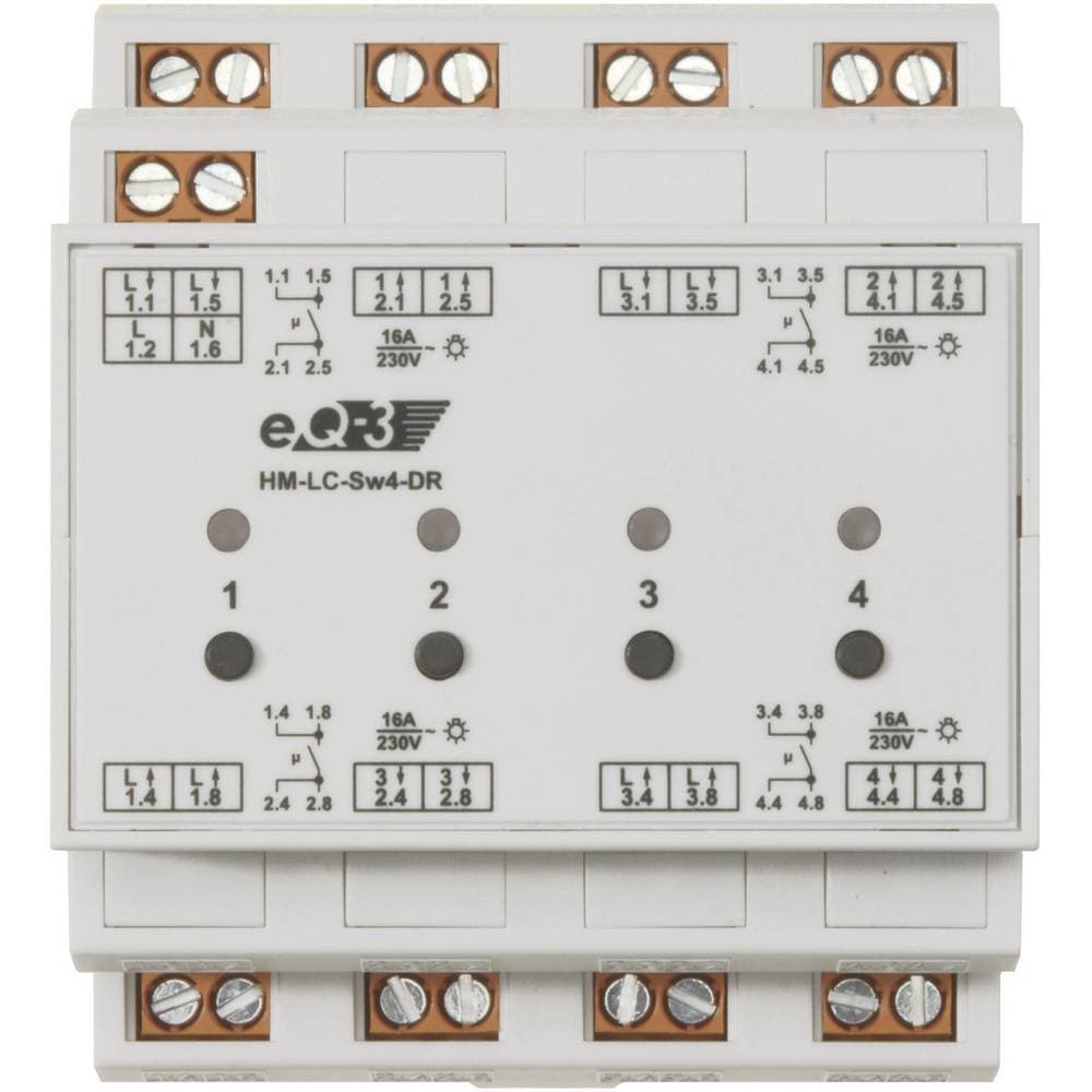 Homematic Switch HM-LC-Sw4-DR2 132763A0 4 kanaler DIN-skena 3680 W