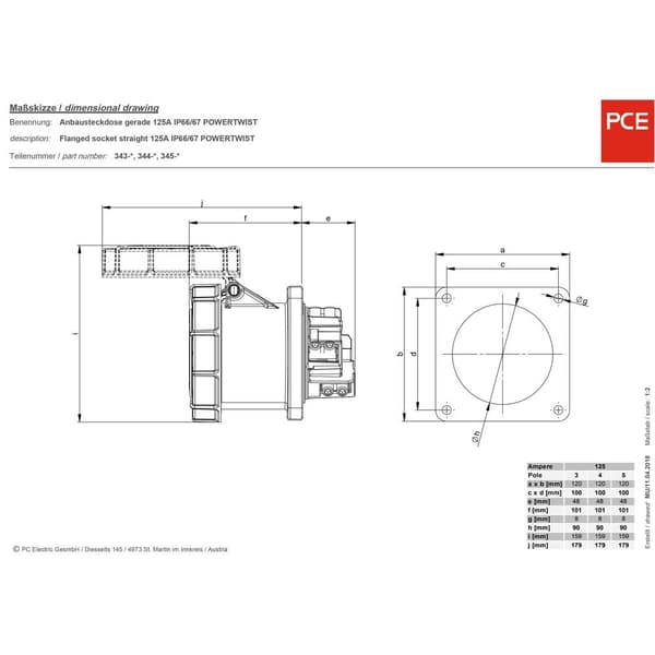 PCE Power Twist 345-6 CEE apparatdosa 125 A 5-polig 400 V 1 st