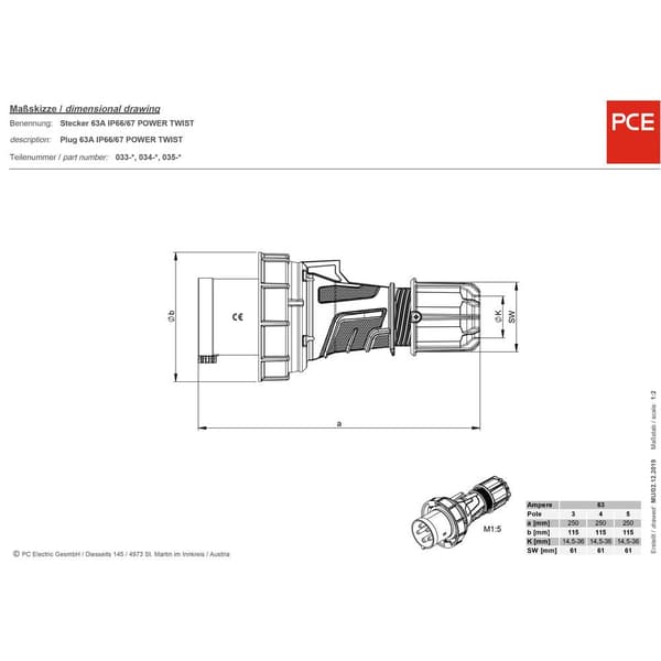 PCE venttechnik 035-6xs CEE kontakt 63 A 5-polig 400 V 1 st