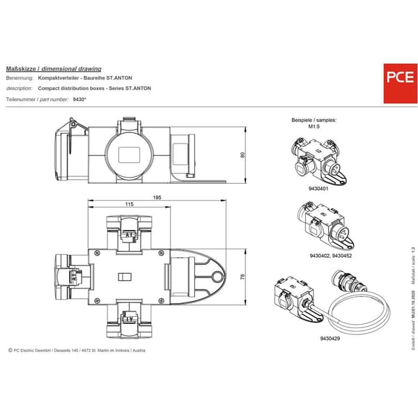 CEE Cara-fördelare PCE 9430155 (9430155) 16 A 230 V IP44