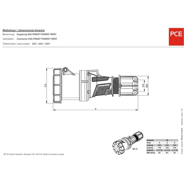 PCE venttechnik 235-6xs CEE koppling 63 A 5-polig 400 V 1 st