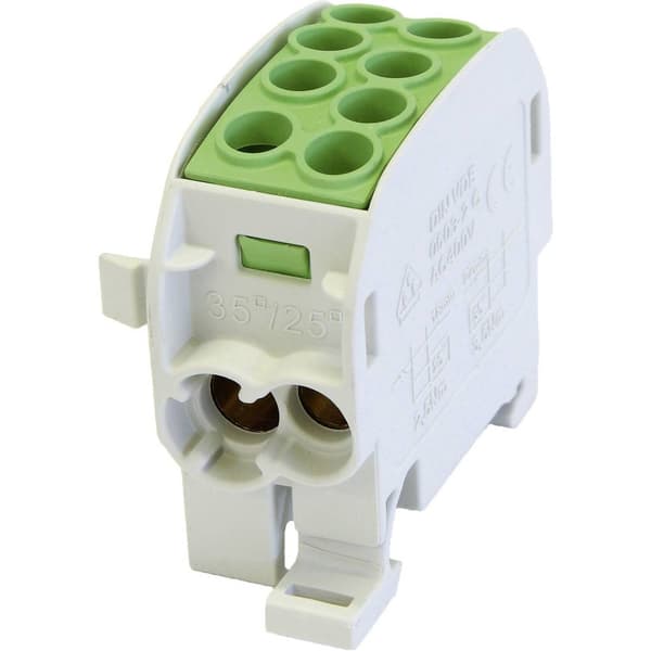 HoraeTec 080210-2-3 Huvudsaklig förgreningsklämma Mässing, PA Grå-vit (RAL 7035), Grön, Gul 1-polig 125 A 690 V Ledar-t