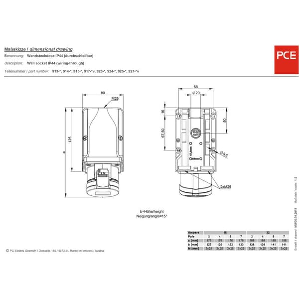 PCE 917-6v CEE väggkoppling 16 A 7-polig 400 V 1 st