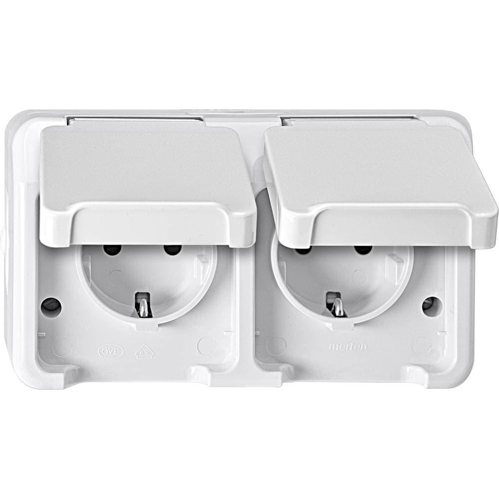 Merten 2x Komplett Vägguttag lock AQUASTAR Polarvit 4074946