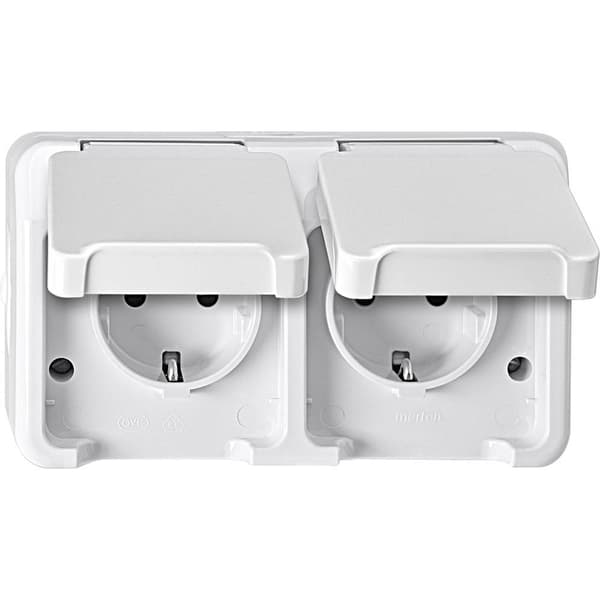Merten 2x Utomhus strömställare Komplett Vägguttag lock AQUASTAR Polarvit 4074946 1 st