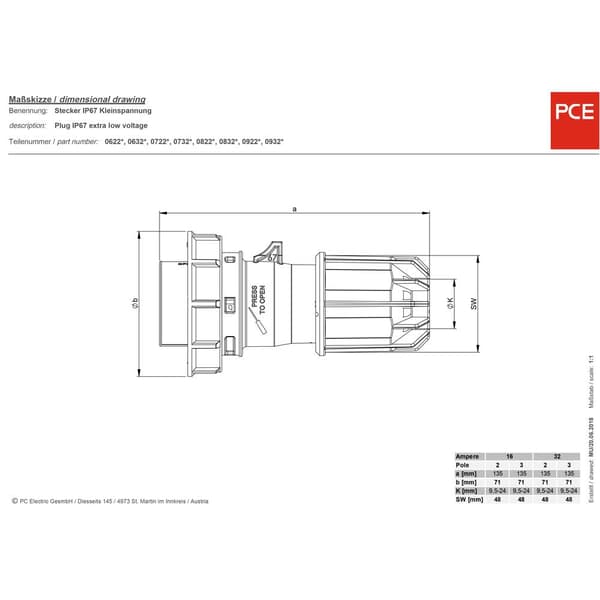 PCE Twist 0622v CEE kontakt 16 A 2-polig 24 V 1 st