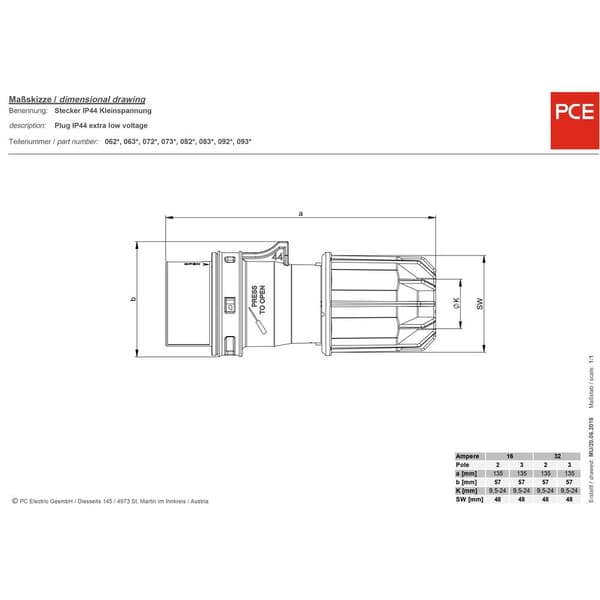 PCE Twist 082-12v CEE kontakt 16 A 2-polig 42 V 1 st