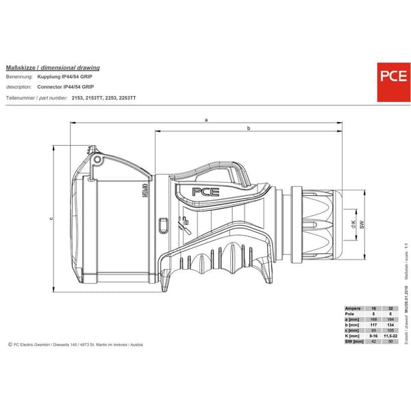 PCE 2153-6 CEE koppling 16 A 5-polig 400 V 1 st