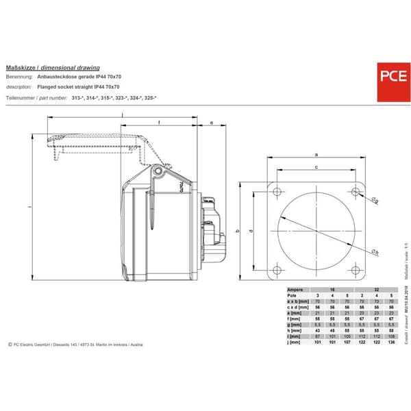 PCE 315-6x CEE apparatdosa 16 A 5-polig 400 V 1 st
