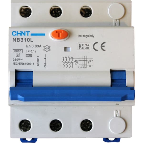 JORDFEILAUTOMAT 3POL 20A B-KAR 30 mA 6kA 4mod IT/TT 230V