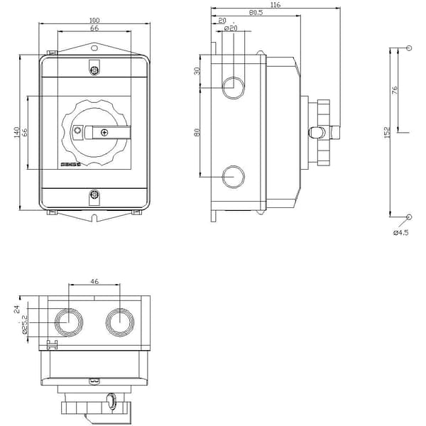 Lastseparationsbrytare Röd, Gul 3-polig 6 mm² 16 A 690 V/AC Siemens 3LD20640TB53