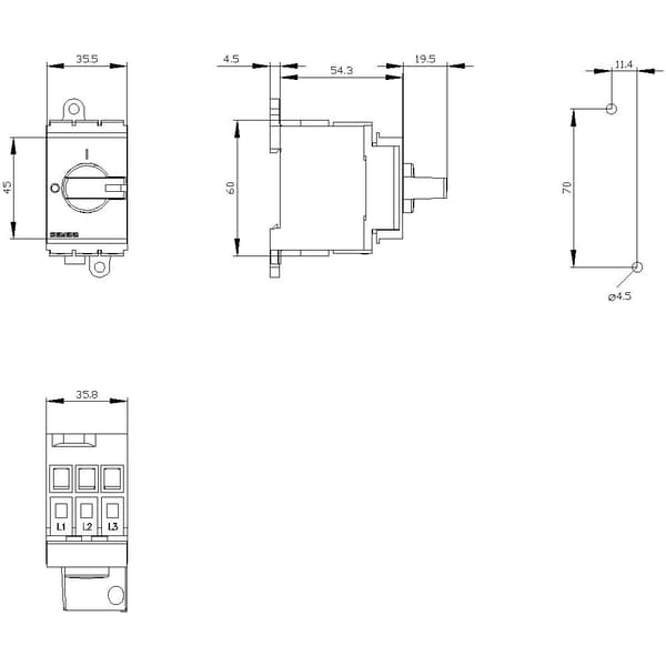Lastseparationsbrytare Röd, Gul 3-polig 16 mm² 16 A 690 V/AC Siemens 3LD30300TK13