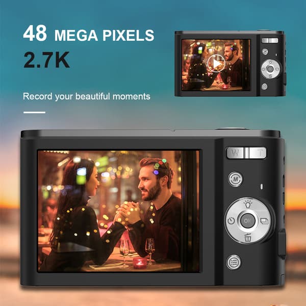 INF Digitalkamera 2.7K 48MP 1080P, 16x zoom, anti-shake, ansiktsgjenkjenning Sort