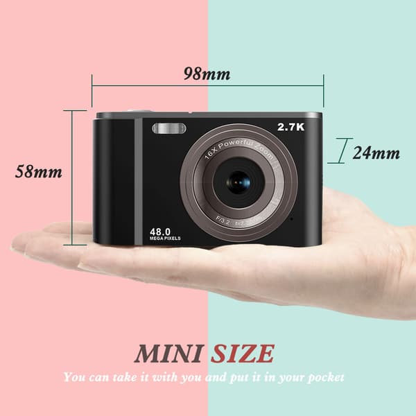 INF Digitalkamera 2.7K 48MP 1080P, 16x zoom, anti-shake, ansiktsgjenkjenning Sort