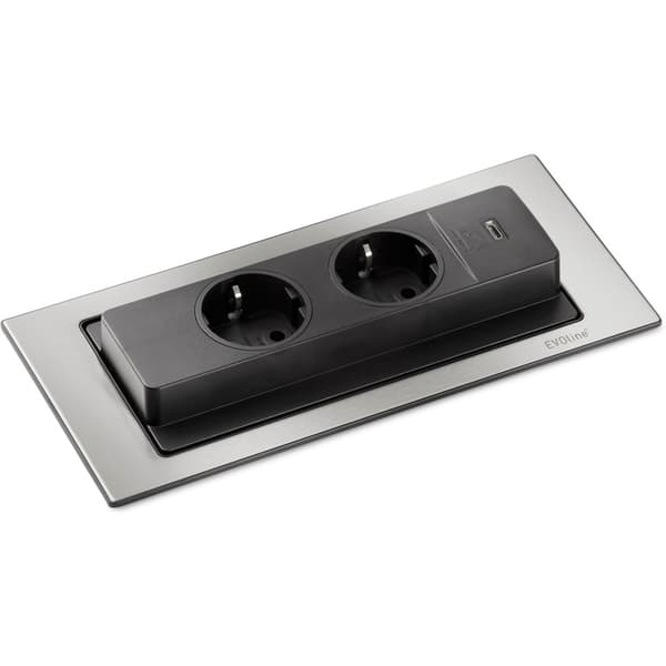 Evoline BackFlip Rustfritt stål 2xstikk 1xUSB-C 2.1A