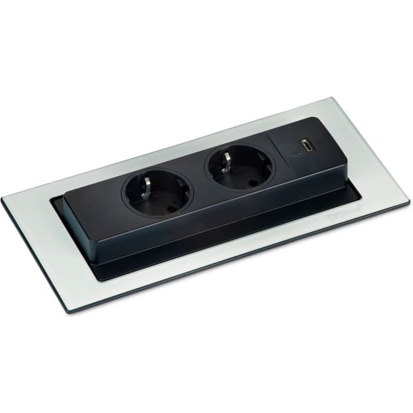 Evoline BackFlip Hvit glass 2xstikk 1xUSB-C 2.1A