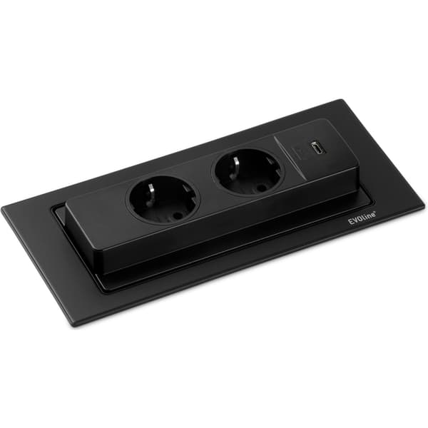 Evoline BackFlip Sort lakkert stål 2xstikk 1xUSB-C 2.1A