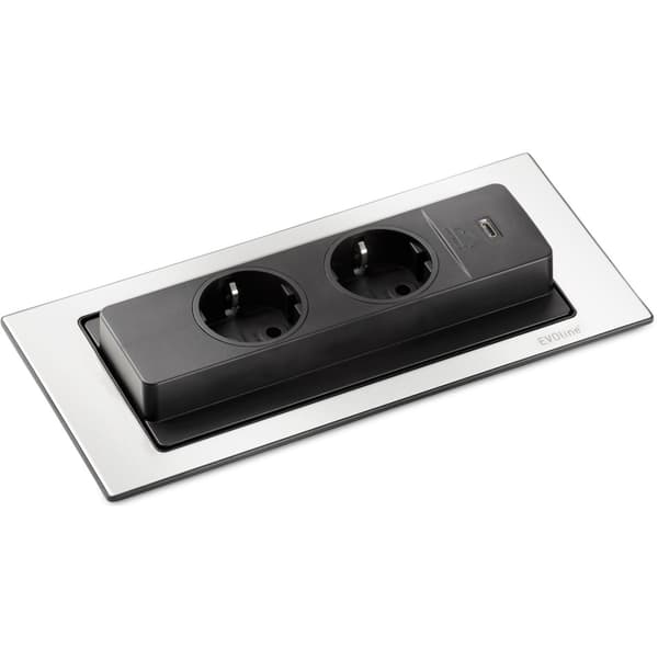 Evoline BackFlip Hvit lakkert stål 2xstikk 1xUSB-C 2.1A