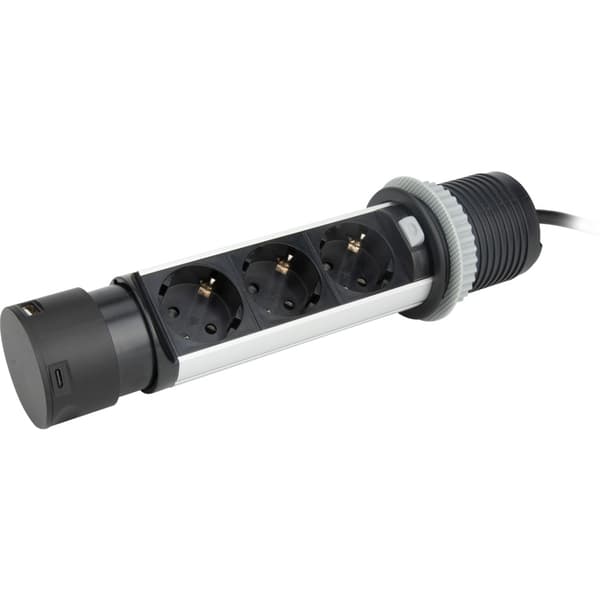 Namron Pop-Up Strømsøyle 3 Stikk 2 USB (A+C) Høy
