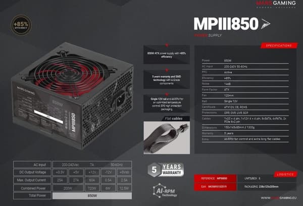 Mars Gaming MPIII850 Power Supply ATX 850W