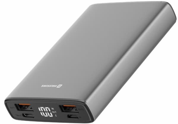 Swissten Aluminium Power Power Bank 2xUSB / USB-C / Micro USB / 20W / 10000 mAh Grå