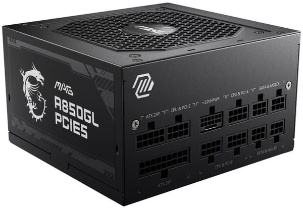 MSI MAG A850GL PCIE5, 850W, 80 Plus Gold, 120mm Fluid Dynamic Bearing Fan, Protections: OCP/OVP/OPP/OTP/SCP, Dimensions: 150mmx140mmx86mm, 7Y Warranty