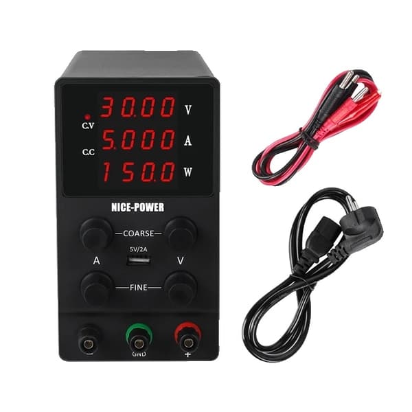 Laboratorie strømforsyning, Justerbar spænding, Skiftende Reguleret Teknologi, 3cifre 30V10A Sort, AC 220V 4digits 30V5A
