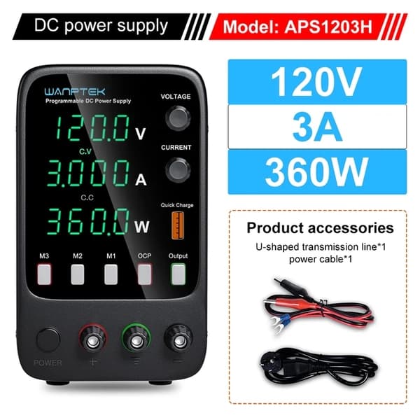 Variabel DC strømforsyning, tre gruppe opbevaringsfunktion, OCP alarmudgang, APS1203H 120V 3A