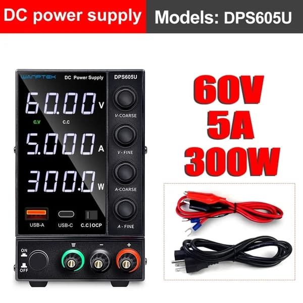 DC Strømforsyning, Justerbar Spænding, Skiftende AC Input, DPS1203U 120V 3A