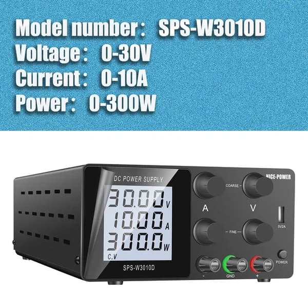 Programmerbar strømforsyning, Justerbar spænding, Hukommelsesfunktion, 30V 10A Fire-knops, 220v