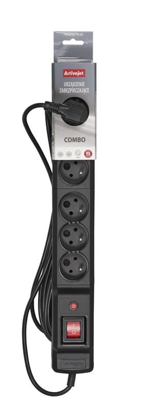 Activejet COMBO ylijännitesuoja 6gn/3m/cz (10A; 2300W) 3m; musta väri