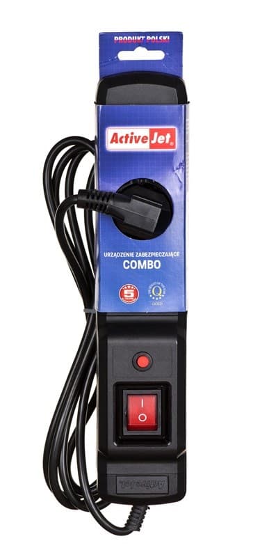 Activejet COMBO overspændingsbeskytter 3gn/5m/cz (10A; 2300W) 5m; sort farve