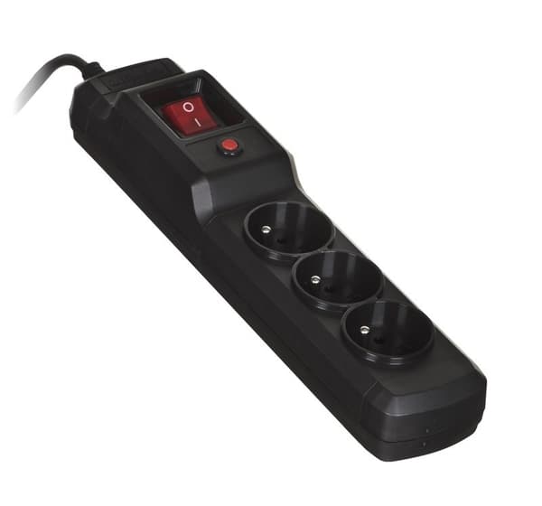 Activejet COMBO overspændingsbeskyttelsesstrimmel 3gn/1,5m/cz (10A; 2300W) 1,5m; sort farve