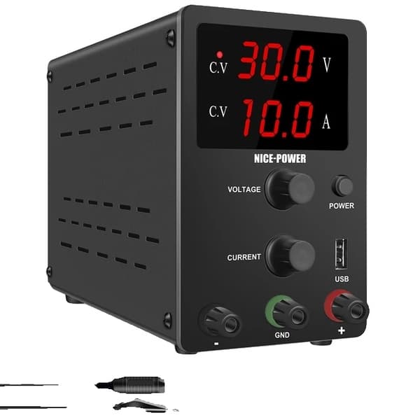 Laboratorieomskifterstrømforsyning, Justerbar Spænding, Multi-enhedskompatibilitet, 3cifre 30V10A Sort, AC 220V