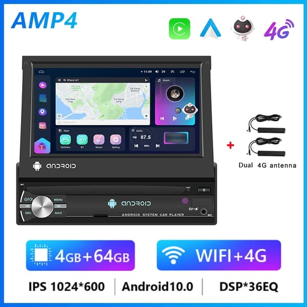 Autosoitin, taittuva kosketusnäyttö, GPS-navigointi, 8G 128G DVR