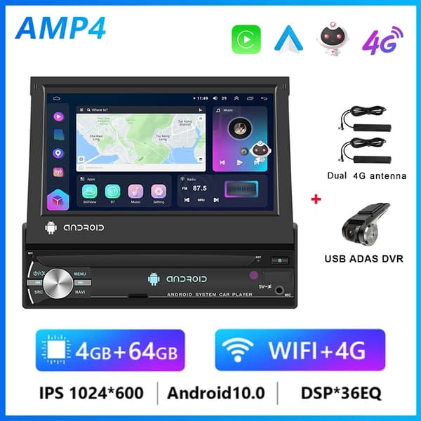 Autosoitin, taittuva kosketusnäyttö, GPS-navigointi, 8G 128G DVR