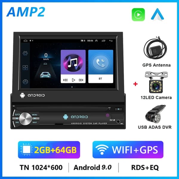 Autosoitin, taittuva kosketusnäyttö, GPS-navigointi, 8G 128G DVR