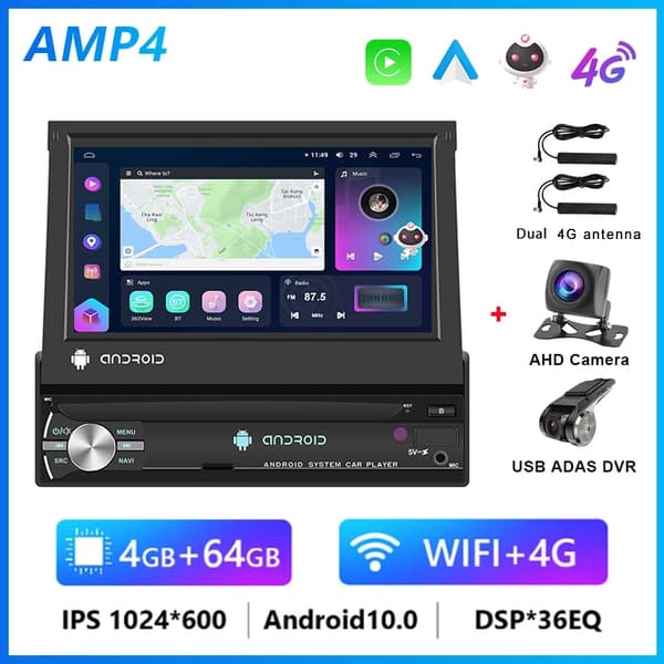 Autosoitin, taittuva kosketusnäyttö, GPS-navigointi, 8G 128G DVR