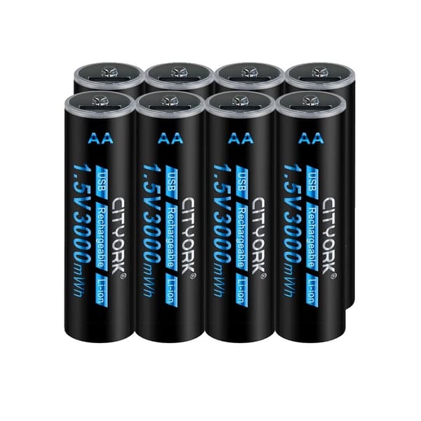 Genopladeligt AA-batteri, 3000mWh kapacitet, opladning via Micro USB, 16 stk AA-batteri