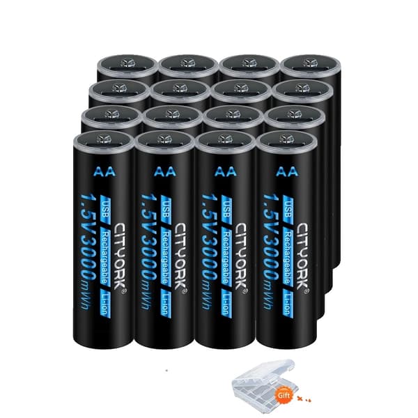 Genopladeligt AA-batteri, 3000mWh kapacitet, opladning via Micro USB, 16 stk AA-batteri 16pcs AA Battery