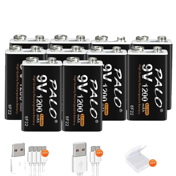 9V Genopladeligt Lithium Batteri, 1200mAh Kapacitet, Opladning via Micro USB,16 stk batteri