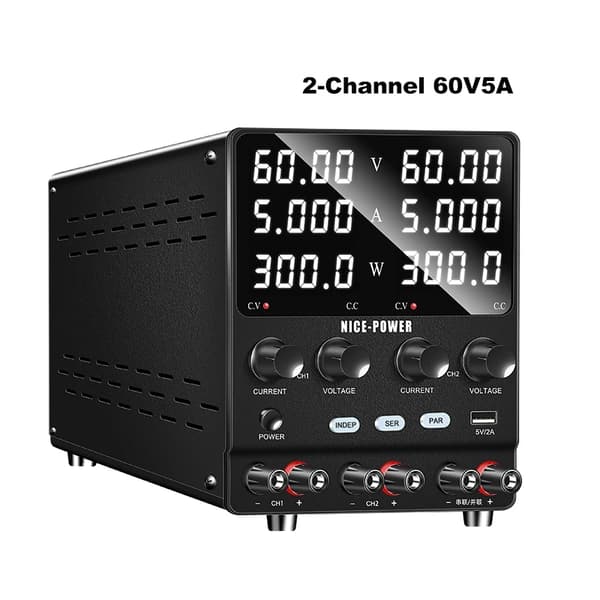 Højpræcisions dual-kanal DC-strømforsyning, 30V/60V udgang, uafhængige og seriemoduser,AC 220V, SPS3010-2KD 30V10A