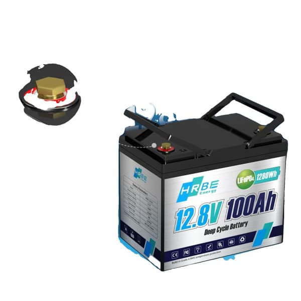 12V Lithium Iron Phosphate Batteri, 100AH Kapacitet, Indbygget BMS for Sikkerhed,12V 100Ah = 12 volt 100 ampere-timer