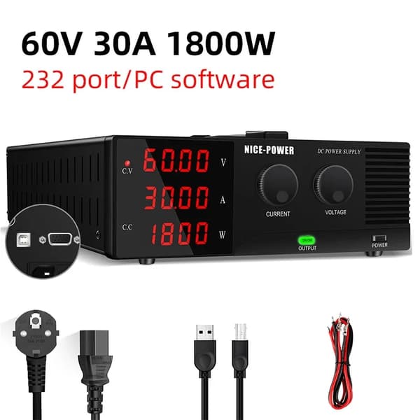 DC Strømforsyning, 30V 40A Udgange, Programmerbar RS232/USB Interface,AC 220V, R-SPS6030-232