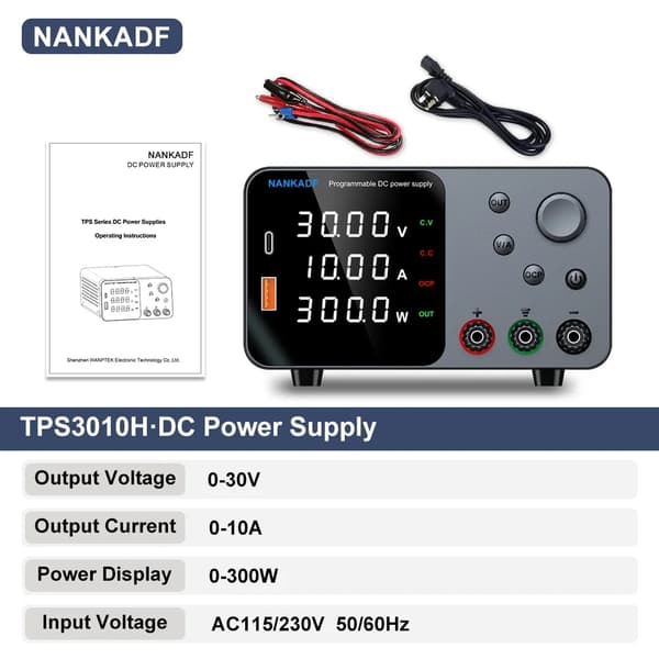 DC Strømforsyning, Justerbar 0-30V, 0-10A Udgange,TPS3010 30V 10A