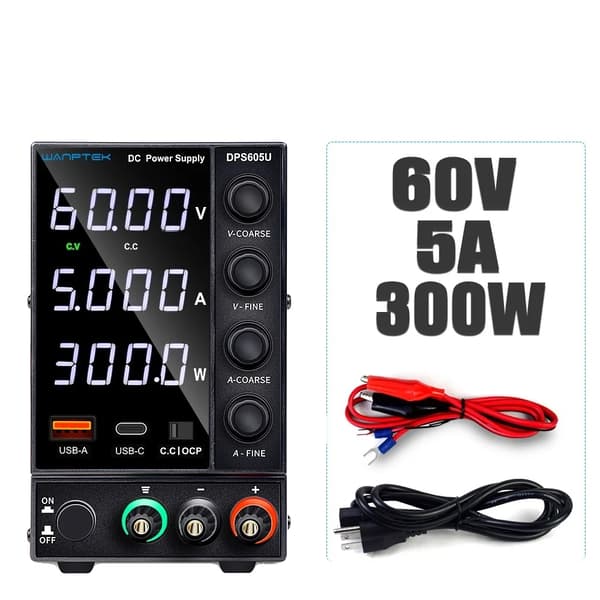 Justerbar DC Strømforsyning, 30V 10A, USB Hurtigopladning,110/220V±15%, DPS3010U 30V 10A