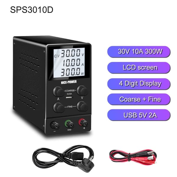 Justerbar Strømforsyning, 30V 10A Udgivelse, OCP/OVP Beskyttelse,30V10A PLUS, 220V