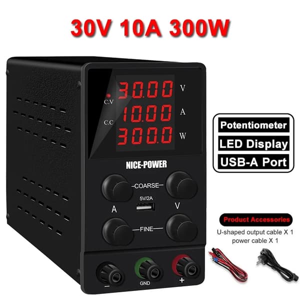 DC Strømforsyning, 30V Udgange, USB-A Port,AC 220V, SPS3010