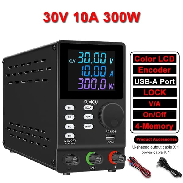 DC Strømforsyning, 30V Udgange, USB-A Port,AC 220V, SPS3010