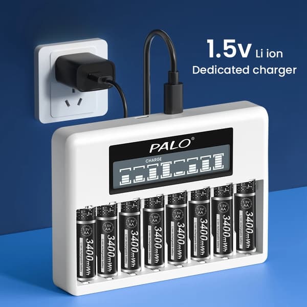 PALO Genopladelige Batterier, 3400 mWh Kapacitet, 1.5V Spænding,8AA 1 Oplader
